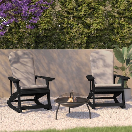 Flash Furniture Black Adirondack Rockers - Cream Cushions, 2PK 2-JJ-C14705-CSNCR-BK-GG